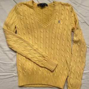 Yellow Ralph Lauren Sport Women's V Neck Cotton Sweater - Size Small